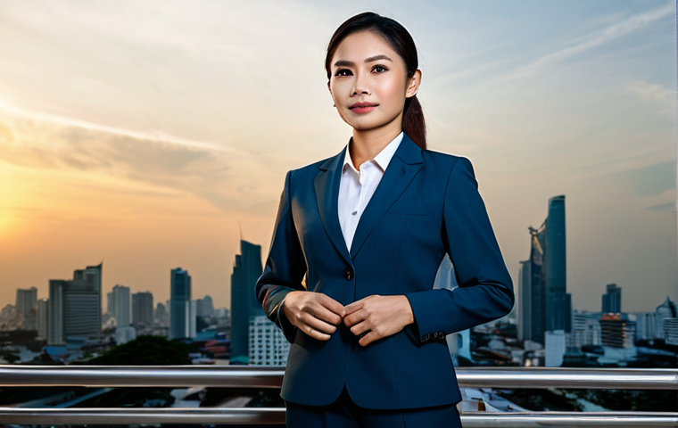 아랍어와 카타르 방언 - **

A Thai businesswoman in a tailored, modest business suit, standing confidently in front of the B...