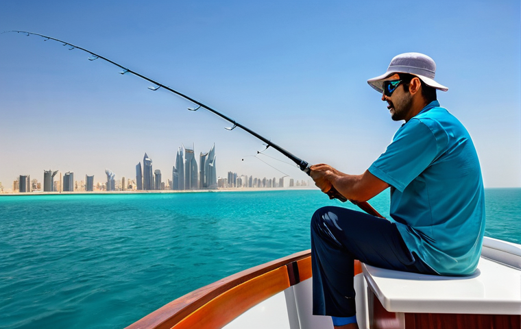 카타르 바다낚시 체험 - **Prompt 1: Offshore Fishing Adventure in Qatar**
    A dynamic, high-definition image capturing a p...
