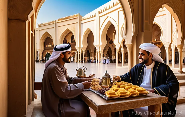 카타르 전통 시장 수크 와키프 - **A bustling evening scene in Souq Waqif, Doha.** The image captures the vibrant atmosphere of the t...