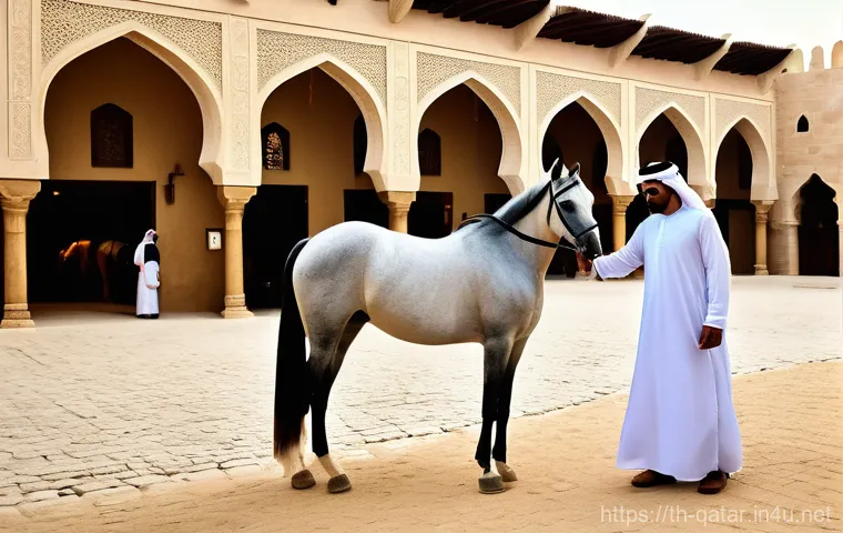 카타르 전통 시장 수크 와키프 - **A cozy outdoor cafe in Souq Waqif, featuring traditional Arabian sweets and drinks.** The scene is...
