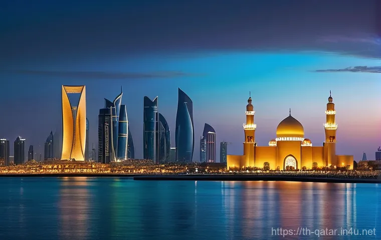 카타르의 전통과 현대의 조화 - **A Panoramic View of Doha's Architectural Splendor:**
    A stunning panoramic shot of Doha at dusk...