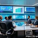 Home 20 카타르 주요 기업 스캔들 - A modern corporate office in Doha, Qatar, featuring a diverse group of professional business executi...