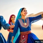 Home 18 카타르 전통 춤 - A vibrant scene of traditional Qatari folk dancers performing at a cultural festival in Doha, wearin...