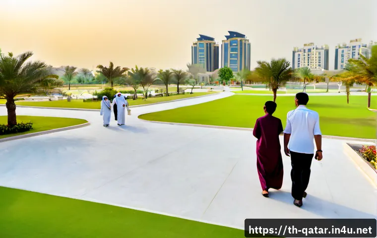 Home 17 카타르의 주거민 구조 - Photorealistic wide-angle scene of a modern Doha residential neighborhood showing Qatar’s diverse re...